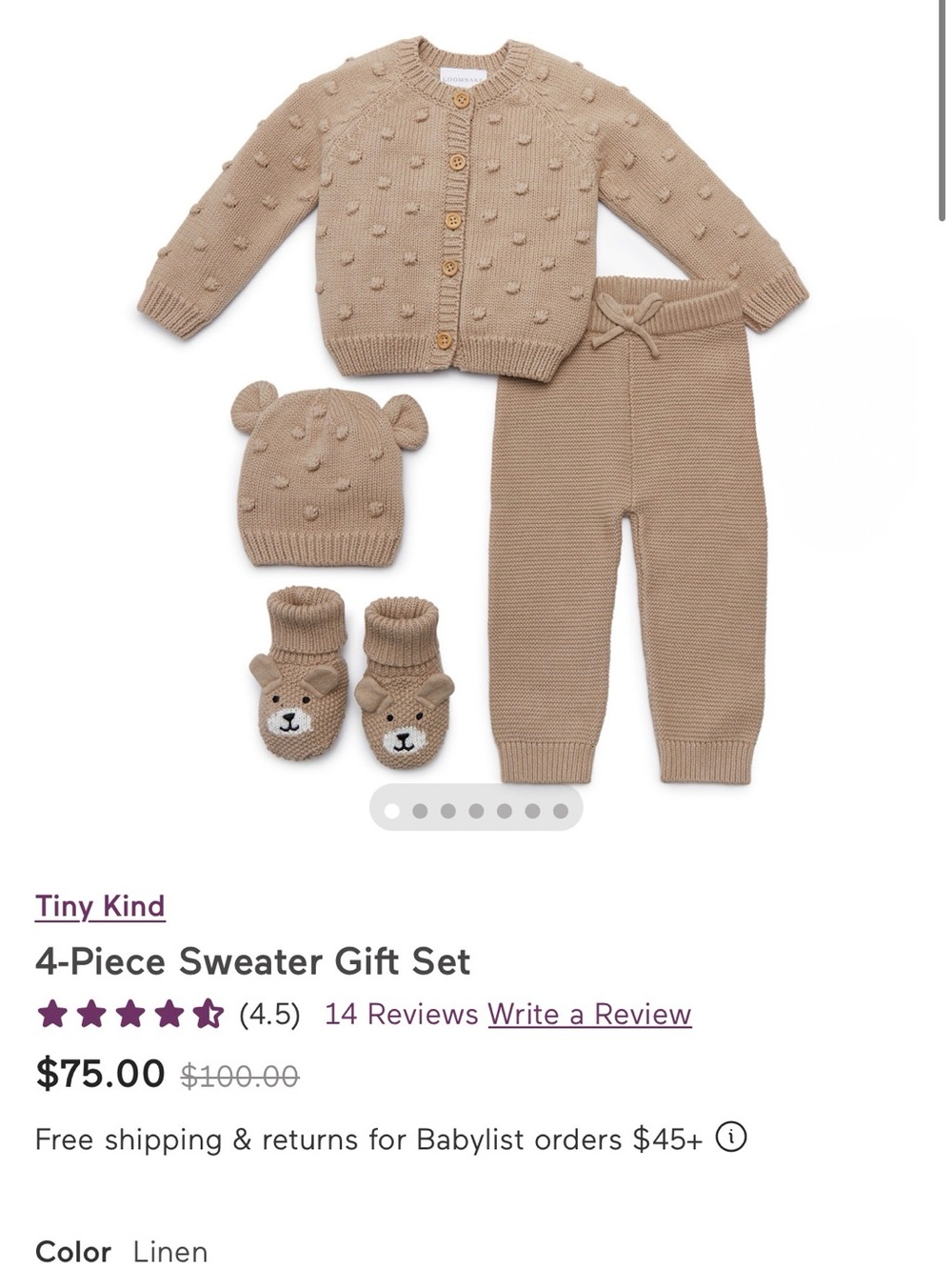 Tiny Kind loomsake 4-Piece Knit Baby Set in Linen 6-9M